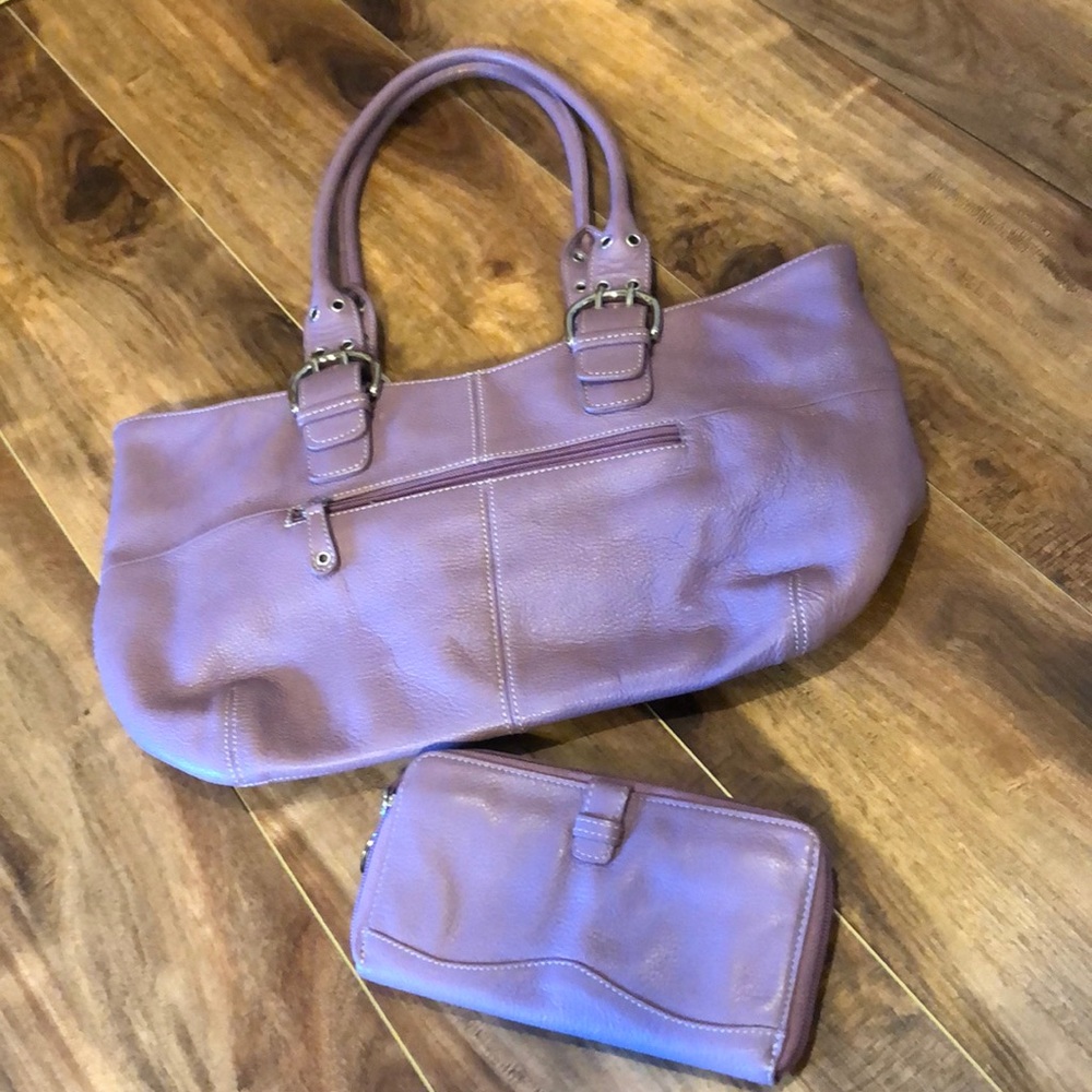 Tignanello Purple Tote Purse w Matching wallet